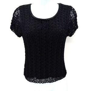 Vintage Crochet Top Size S Black Whimsigoth Witchy Fairy Grunge Lined Shirt